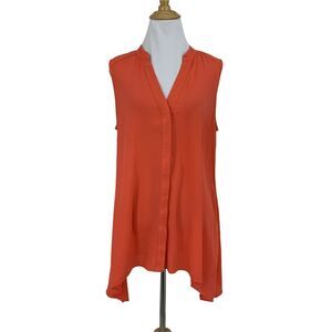 Alfani Handkerchief Blouse Women's Size 10 Hidden Buttons Salmon Sleeveless Top